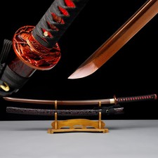 Japanese Samurai Katana Sword Full Tang Damascus Steel Red Black Sharp picture