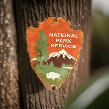 Vintage National Park Service Porcelain Sign Camping Hunting US Forestry Service picture