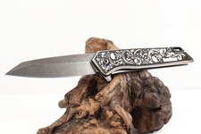 Engraved Kershaw Misdirect Folding Pocket Knife with Skulls and Western Scrolls picture