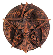 Raven Pentacle Plaque - Wood Finish - Dryad Design - Wicca Pagan Crow Pentagram picture