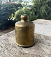 Antique Brass Gold Tone Humidor Cigar Tobacco Jar Holder With Lid 1916 picture