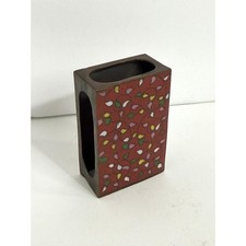 Vintage Cloisonne Matchbox Holder Red Enamel Floral Bronze Sleeve picture
