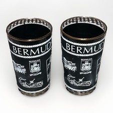 Vintage Bermuda Drinking Tumbler Glasses Set/2 Quo Fata Ferunt 1960's  RARE picture