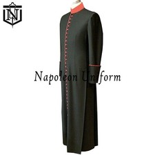 New Men's Black Wool Anglican Line Robe Clergy Robe Red Trimming Quick Shipping picture