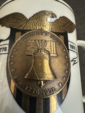 Vintage 1976 Bicentennial Coin Mug Liberty Bell 23K Gold Louis Marini Insert picture
