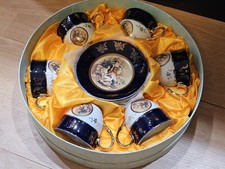 Original Cobalt Blue Handmade Fine Porcelain Gold Guilded Demitasse Tea Set NOS picture