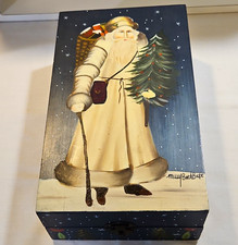 VTG Dept 56 Mary Beth Baxter Folk Art Painted Wooden Santa Trinket Box 1990 Mint picture