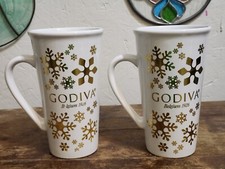 Set Of 2 Godiva Ceramic Coffee Mugs Belgium 1926 Gold Snowflake 6