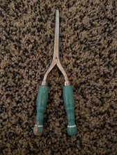 Antique Hair Curler Curling Iron Green Wooden Handle Vintage Beauty Tool picture