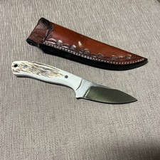 Mint, Custom Made Lamont Coombs, EDC Knife, Unused, Stag Handle, Custom Sheath picture