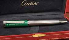 Authentic Cartier Santos de Cartier Green Silver Luxury Ballpoint Pen Limited picture