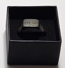 MEDIEVIL BRONZE RING WITH (INGA) AND SALTIRES 14th-16th CENTURY AD. (18.44MM) picture