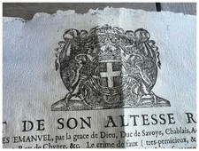 1688 RARE GENUINE DOCUMENT SAVOY 17th LAID PAPER ORIGINAL ITALIAN STATES POSTER picture