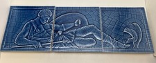 L'Esperance Tile Roman Soldier 3 Tile Panel Blue Ceramic Art Tile Classical Reli picture