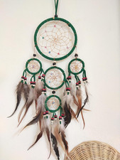 Green Dream Catchers Hanging Ornaments with Feathers and Beads for Bedroom, Dini picture