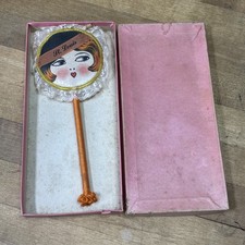 Antique 1920s Art Deco Flapper Powder Puff Wand Boudoir Vanity Hand Painted Silk picture