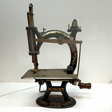 Midget Antique Miniature Hand Crank Sewing Machine Black Cast Iron Floral Base picture