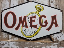VINTAGE OMEGA PORCELAIN SIGN OLD DSP WATCH JEWELER REPAIR JEWELRY CLOCK STORE picture