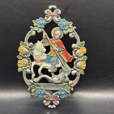 Kuhn Zinn Pewter St George S Georgius Dragon Plaque Hand Painted Germany picture