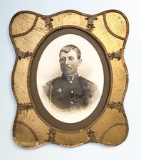 Antique European Military Portrait Photograph Ornate Gold Gesso Frame Identified picture