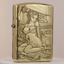 Phoenix & Golden Lotus Embrace from Bath Zippo Armor Brass – 3D Relief Engraved picture