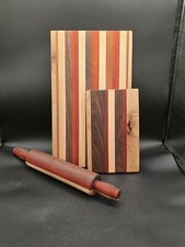 Custom Handcrafted Natural Wood Walnut Butcher Block Cutting Board Rolling Pin picture