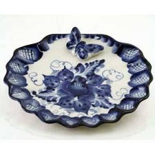 NEW Hand Painted Porcelain Serving Plate 'Butterfly' Signed Unique Imported  picture