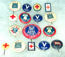 ORIGINAL WW1 ERA U.S. HOMEFRONT PINS LOT: LIBERTY LOAN, RED CROSS, WAR CHEST ETC picture