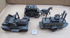 Lot 3 diff DURHAM IND Pencil Sharpeners 1970s Metal Figurines CAR BOAT RARE VG+ picture