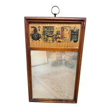 Vintage 1950s Trumeau Mirror Early American Colonial Folk Art Kitchen Scene picture