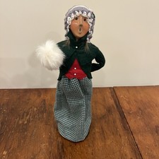 1994 BYERS CHOICE CHRISTMAS CAROLER Woman Long Blond  Green Houndstooth Dress picture
