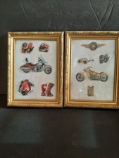 Vintage 3D Motorcycle Shadow Box Wall Art Ornate Gold Frames 6x8 Biker Decor picture