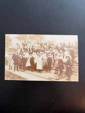 Edwardian RPPC c.1906 — Large Crowd on Railway Track — Opening Day, Unidentified picture