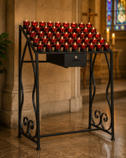 Wrought Iron 50 Cup Votive Candle Stand With Locking Offering Box picture