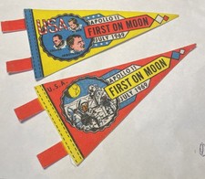 Two Vintage 1969 First on the Moon Apollo 11 Pennant Flag picture