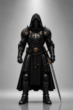 Black Hooded Knight Armor Costume Medieval Templar Wearable LARP Cosplay Steel picture