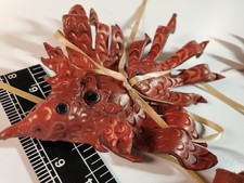 3 Vintage Leather Hand Made Sculpted Phoenix Bird Ornaments / Art Retro Decor picture