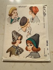 Vintage 60’s McCall's Hat Pattern #2416 Misses and Junior Hats and Scarf MCM picture