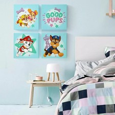 Paw Patrol 4pc Canvas Wall Decor Set Kids Bedroom Nursery Art picture