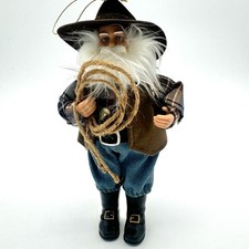 VTG Rustic Cowboy Santa Ornament 9.5” Western Christmas Figure Hanging Decor picture