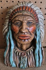 Vintage 1973 Progressive Art Projects Indian Chief Display Statue Bust 8.5
