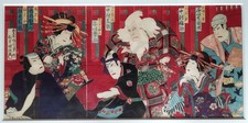 Ukiyo-e KABUKI Scene SukerokuToyohara Kunichika  triptych Meiji period YAKUSHA-E picture