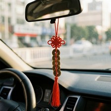 Chinese Hanging Ornament Five‑Coins Tassel Pendant for Car Rearview Mirror Decor picture