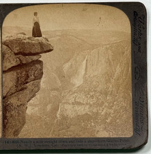 Nearly a Mile Straight Down and Only Step from Glacier Point Yosemite Stereoview picture
