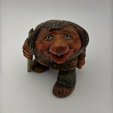 Real Vintage Otto Sveen Mid Century Norway Hand Carved Troll With Walking Stick picture