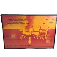 1970 ANTI WAR POSTER BANK OF AMERICA CHECK BURNING OF ISLA VISTA BRANCH -Framed picture