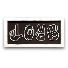 ASL LOVE American Sign Language Wood Framed Art 24”x12” Rustic Home Decor OOAK picture