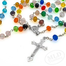 Colorful Rainbow Rosary Necklace – Multi Color Faceted Glass Beads Crucifix picture