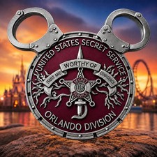 🔥US Secret Service Walt Disneyworld Mickey Ears Burgundy Disney Challenge Coin picture