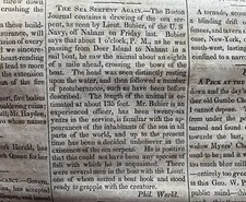 1839 Sea Serpent Spotted By US Navy Nahant Massachusetts Cincinnati Newspaper picture